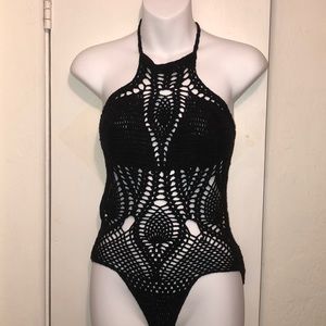 Black Crochet Bodysuit/Bathing Suit